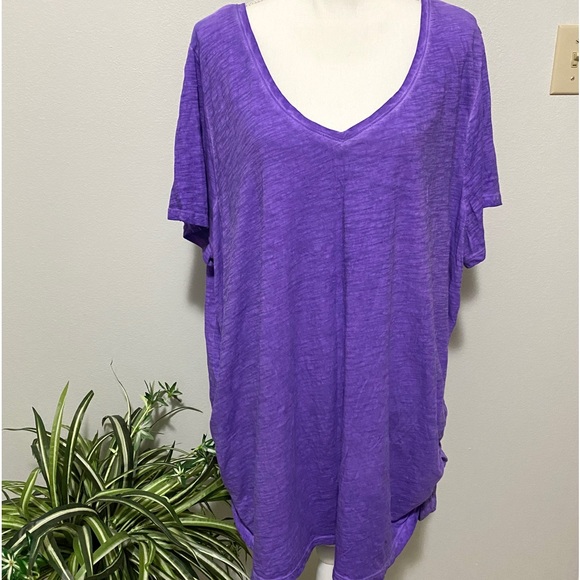 Lane Bryant, Plus Size 26/28 Ruch V-Neck 100% Cotton Purple Blouse - Picture 2 of 8